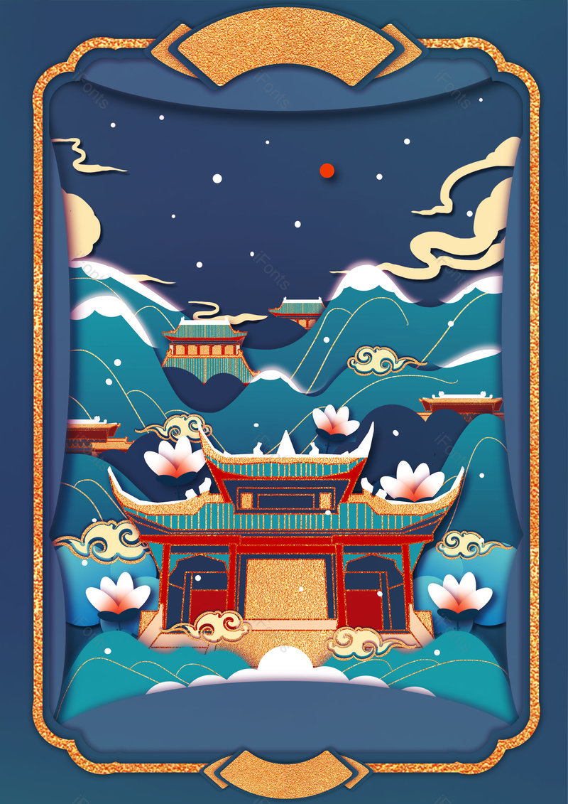 中国风国潮手绘建筑景点背景设计,插画/手绘图,插画/手绘图库,插画/手绘图下载,插画/手绘